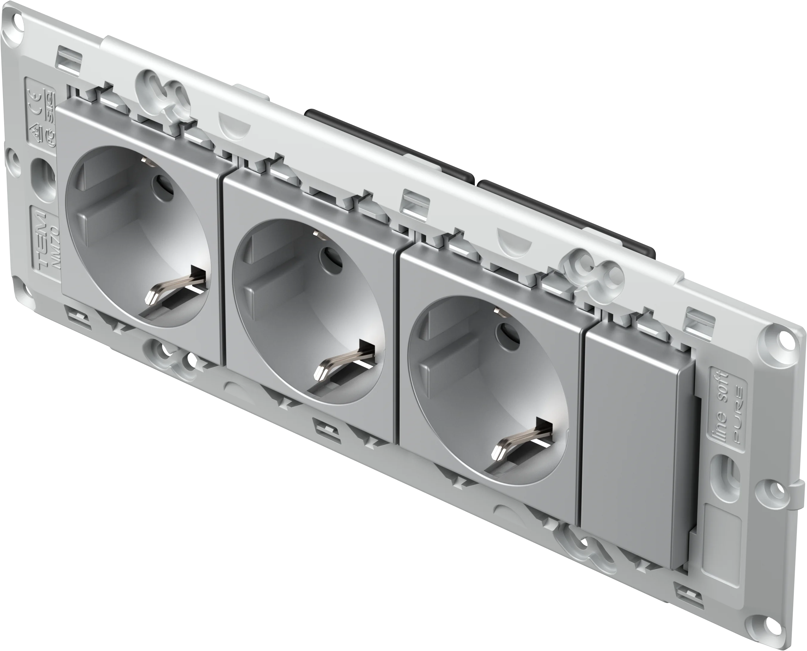 Set Vtičnic 3X Schuko TEM MODUL 16A 250V~ 7M – srebrna mat (elox) – šifra CM11ES-U