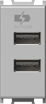 Polnilnik Usb TEM MODUL 2,4A 5V 1M – srebrna mat (elox) – šifra EM67ES-U