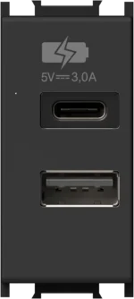 Polnilnik Usb TEM MODUL 3,0A 5V 1M – črna mat (soft touch) – šifra EM68SB-U