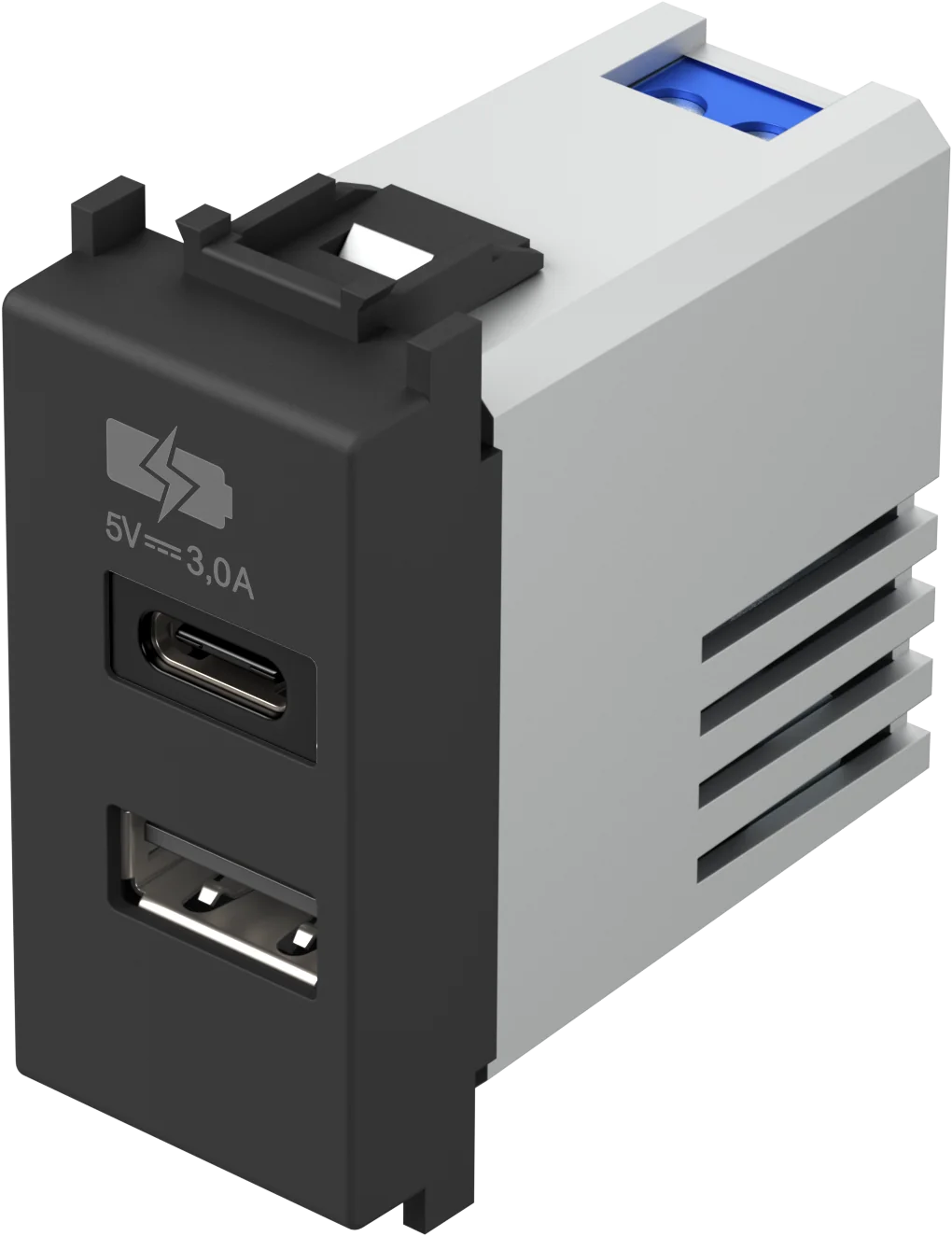 Polnilnik Usb TEM MODUL 3,0A 5V 1M – črna mat (soft touch)