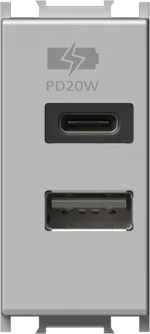 Polnilnik Usb TEM MODUL 1M – srebrna mat (elox) – šifra EM69ES-U