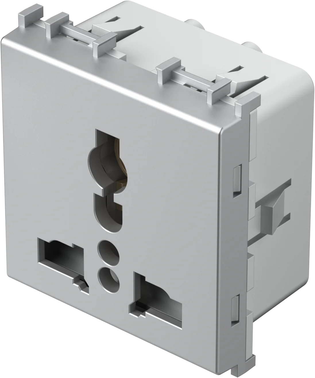 Vtičnica Večstandardna+Ks TEM MODUL 13A 250V~ 2M – srebrna mat (elox) – šifra VM55ES-U