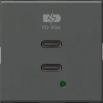 Vgradni USB polnilnik TEM MODUL EM6B z dvema priključkoma USB-C, Power Delivery 65 W, 2M, barva antracit (EM6BAT-U) – pogled od spredaj