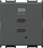 Vgradni USB polnilnik TEM MODUL EM6B z dvema priključkoma USB-C, Power Delivery 65 W, 2M, barva antracit (EM6BAT-U) – pogled od spredaj
