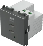 Vgradni USB polnilnik TEM MODUL EM6B z dvema priključkoma USB-C, Power Delivery 65 W, 2M, barva antracit (EM6BAT-U) – 3D pogled s priključnimi sponkami