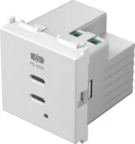 Vgradni USB polnilnik TEM MODUL EM6B z dvema priključkoma USB-C, Power Delivery 65 W, 2M, barva bela mat (EM6BMW-U) – 3D pogled s priključnimi sponkami