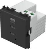 Vgradni USB polnilnik TEM MODUL EM6B z dvema priključkoma USB-C, Power Delivery 65 W, 2M, barva črna mat (soft touch) (EM6BSB-U) – 3D pogled s priključnimi sponkami
