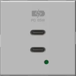 Vgradni USB polnilnik TEM MODUL EM6B z dvema priključkoma USB-C, Power Delivery 65 W, 2M, barva srebrna mat (elox) (EM6BES-U) – pogled od spredaj