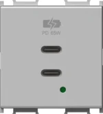 Vgradni USB polnilnik TEM MODUL EM6B z dvema priključkoma USB-C, Power Delivery 65 W, 2M, barva srebrna mat (elox) (EM6BES-U) – pogled od spredaj